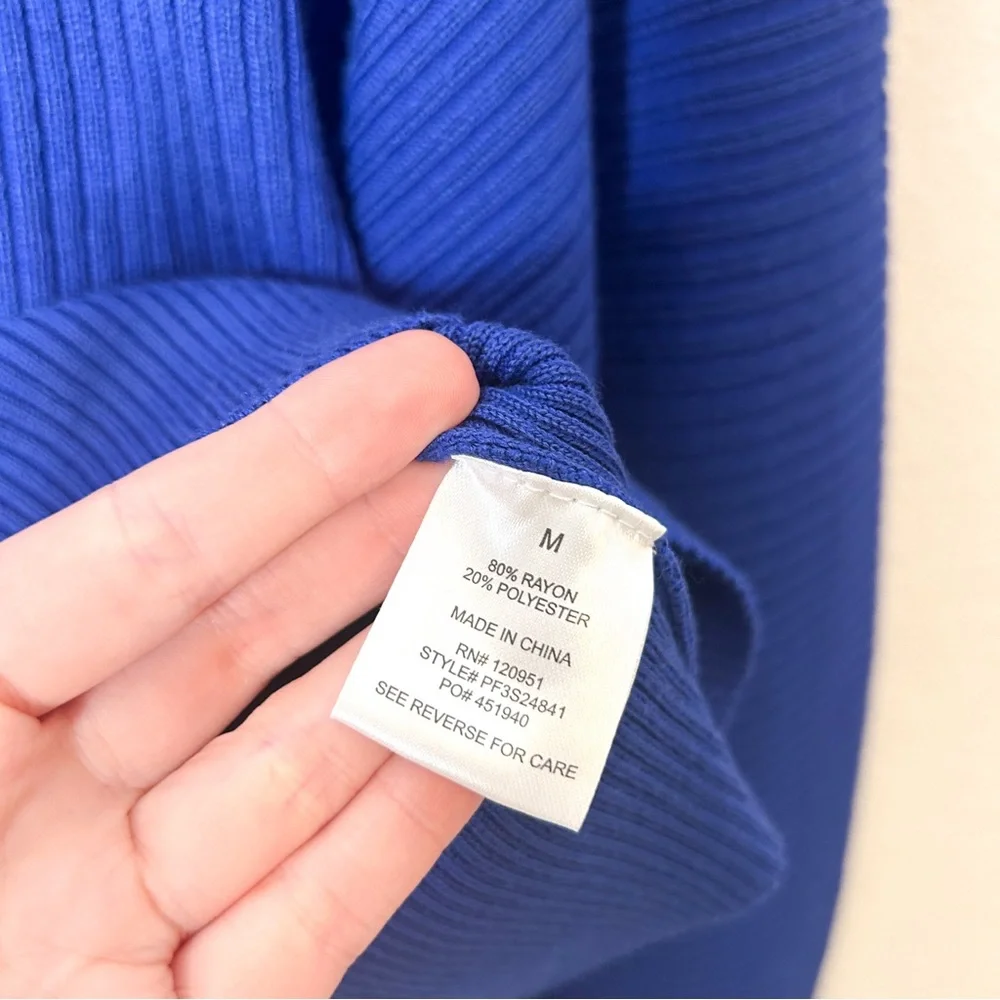 PINK‎ ROSE Womens Cobalt Blue Ribbed Knit Balloon Sleeve Sweater Medium M